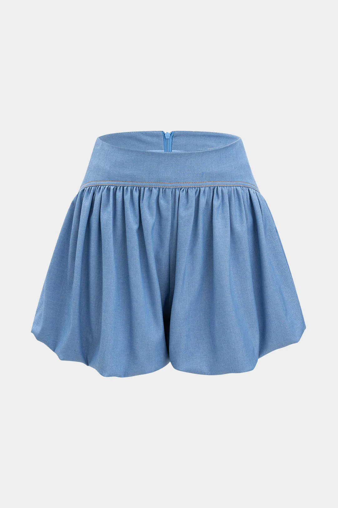 Denim Ruched Tank Top and Zipper Detail Shorts Combo