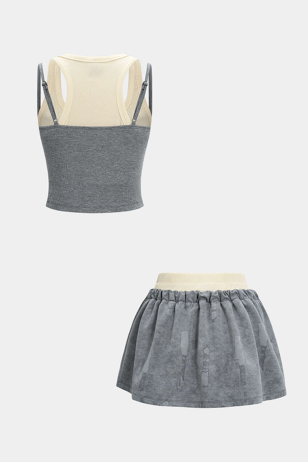 Patchwork Tank Top And Double Waistband Drawstring Skirt Set