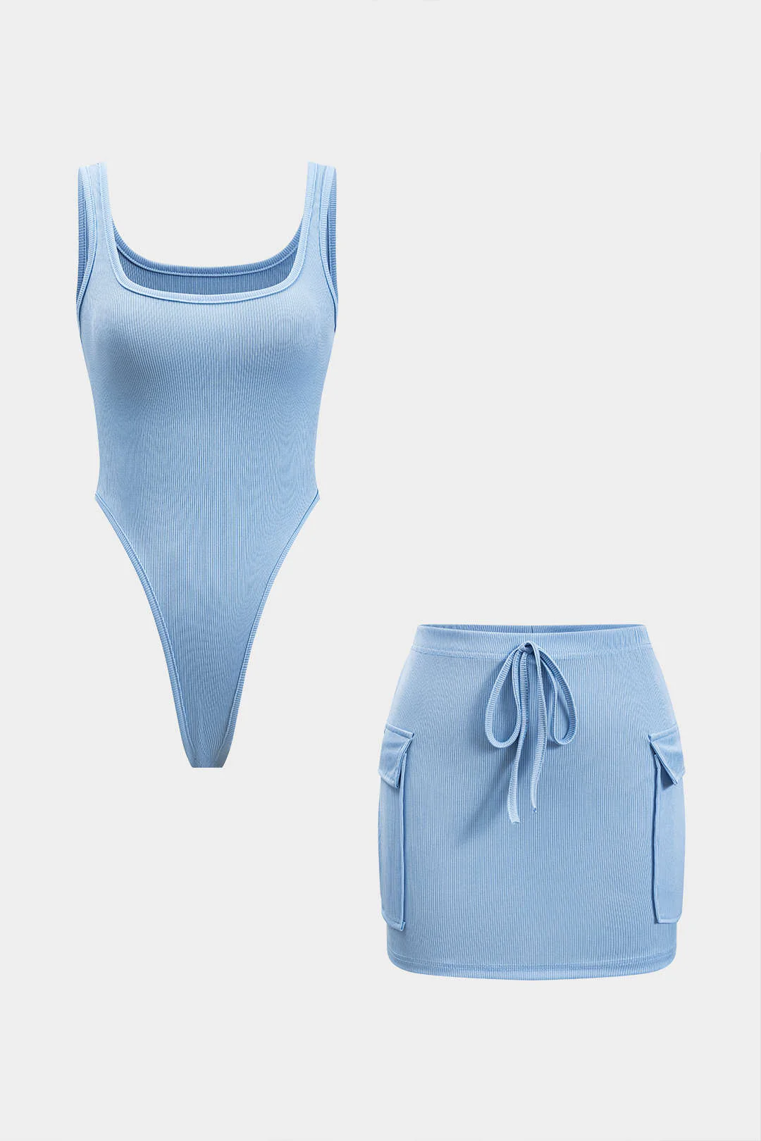 Sleeveless Bodysuit and Tie-Front Pocket Skirt Combo