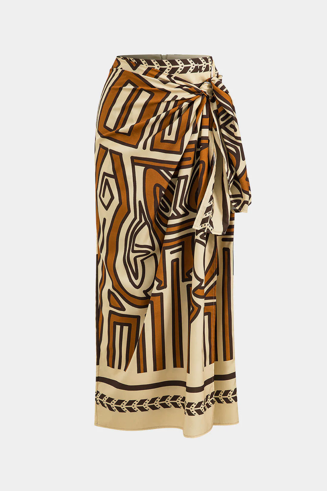 Abstract Geometric Print Ruched Tie-Front Twist Knot Zipper Skirt