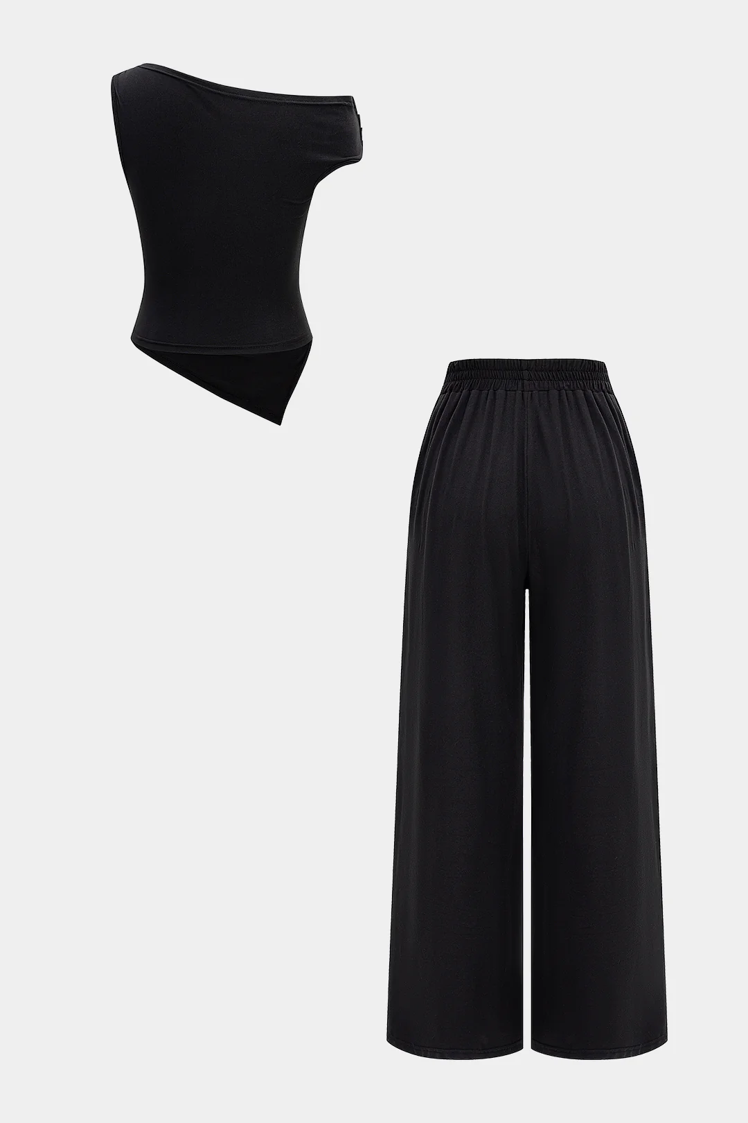 Asymmetrical Ruched Tank Top and Wide-Leg Trousers Set