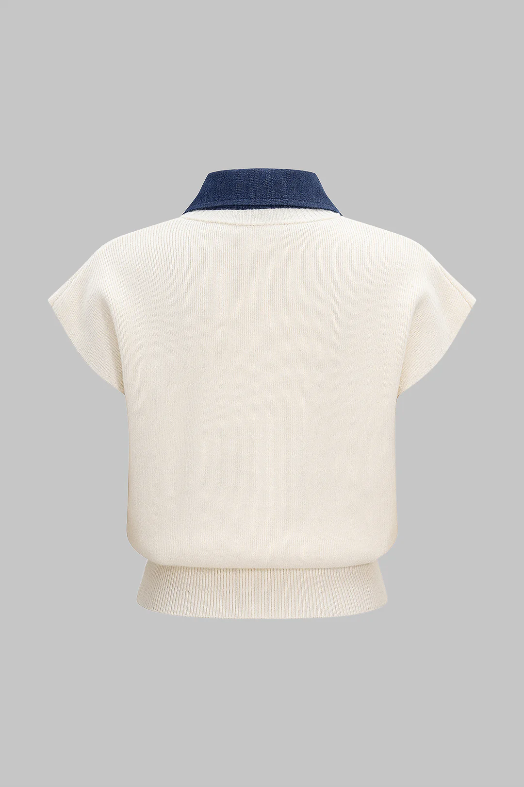 Knit Button Patchwork Short-Sleeve Top