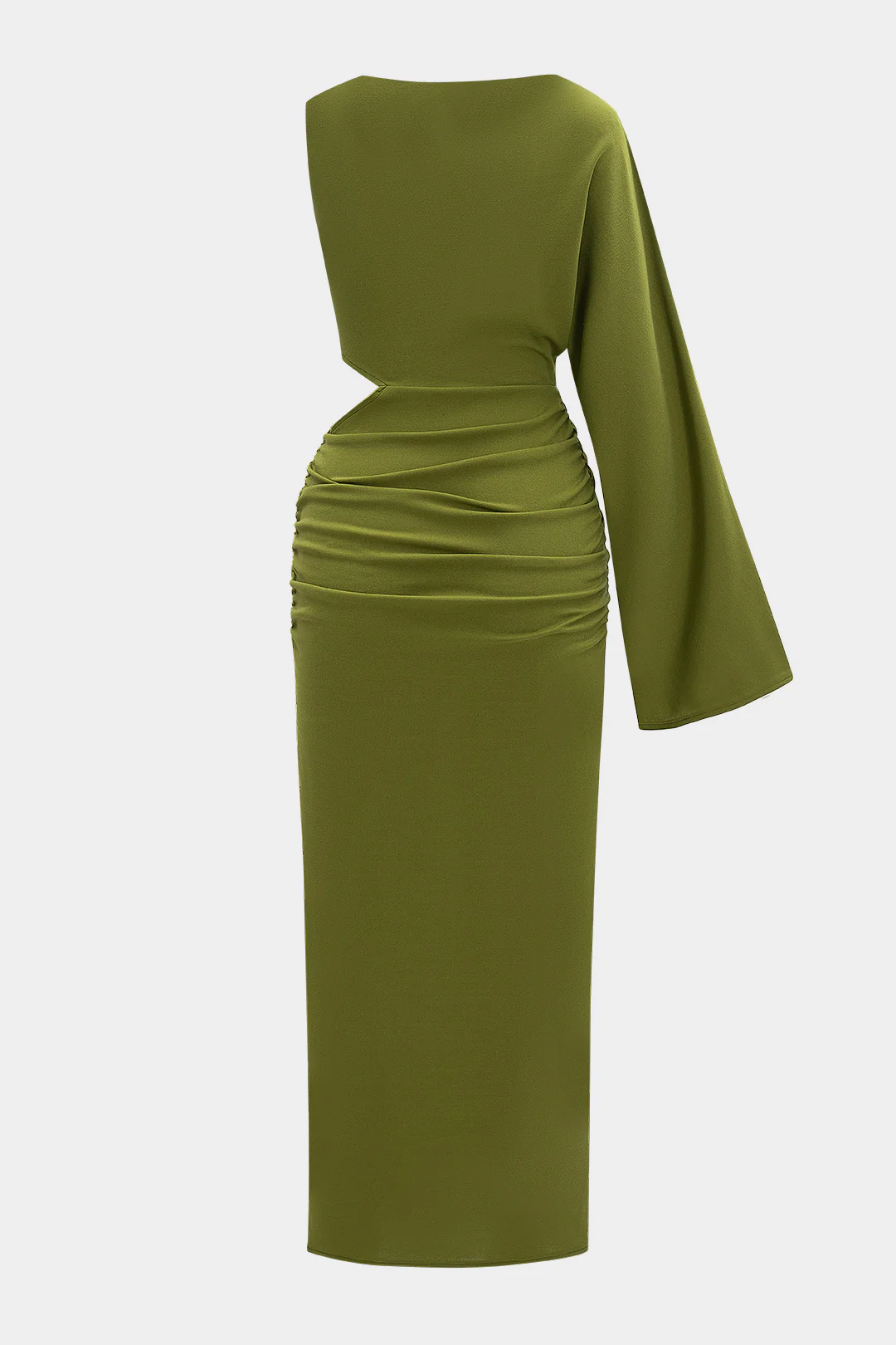 Chiffon Asymmetric Cut-Out Ruched Maxi Dress