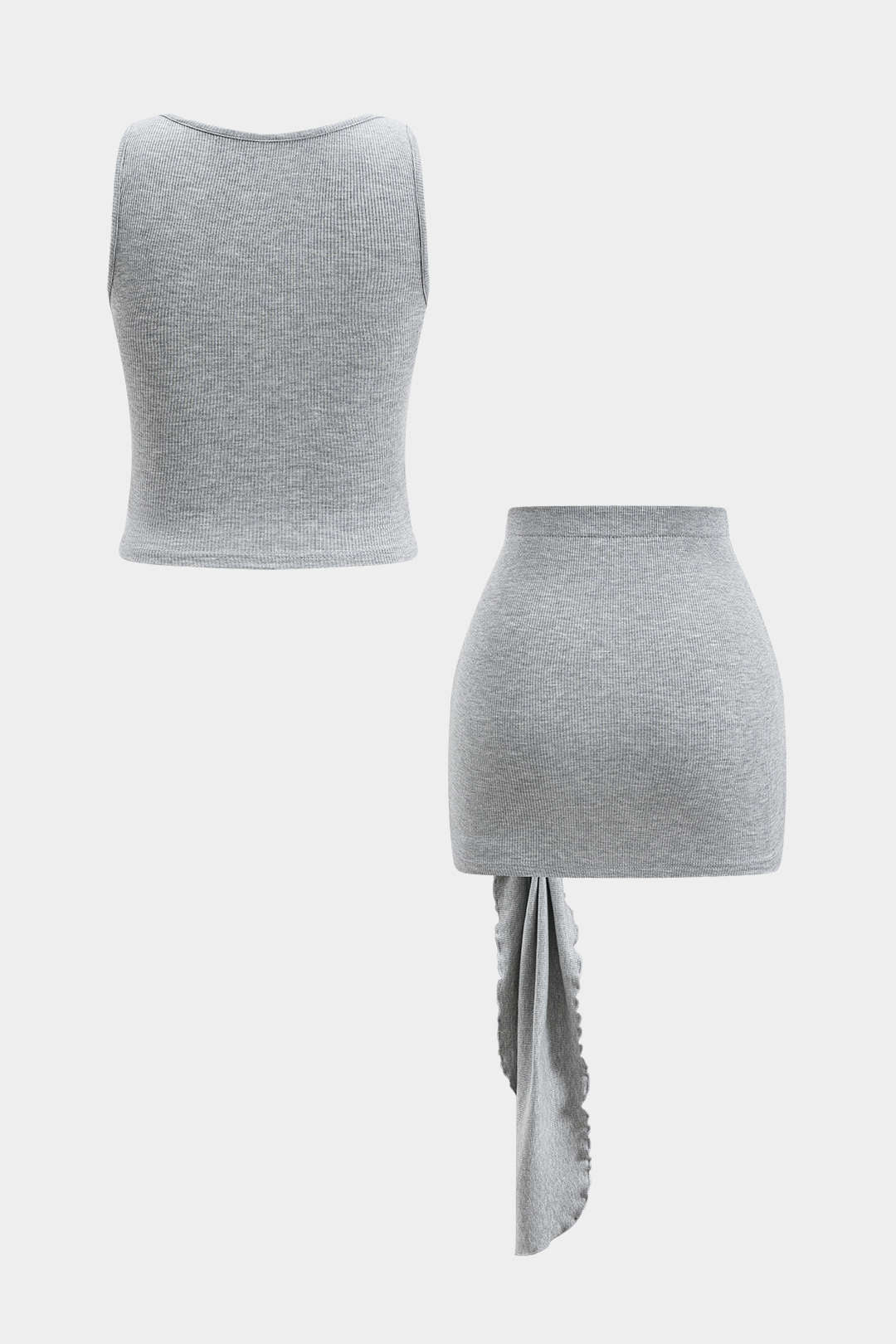 Solid Sleeveless Tank Top and Ruched Tie-Front Skirt Outfit Set