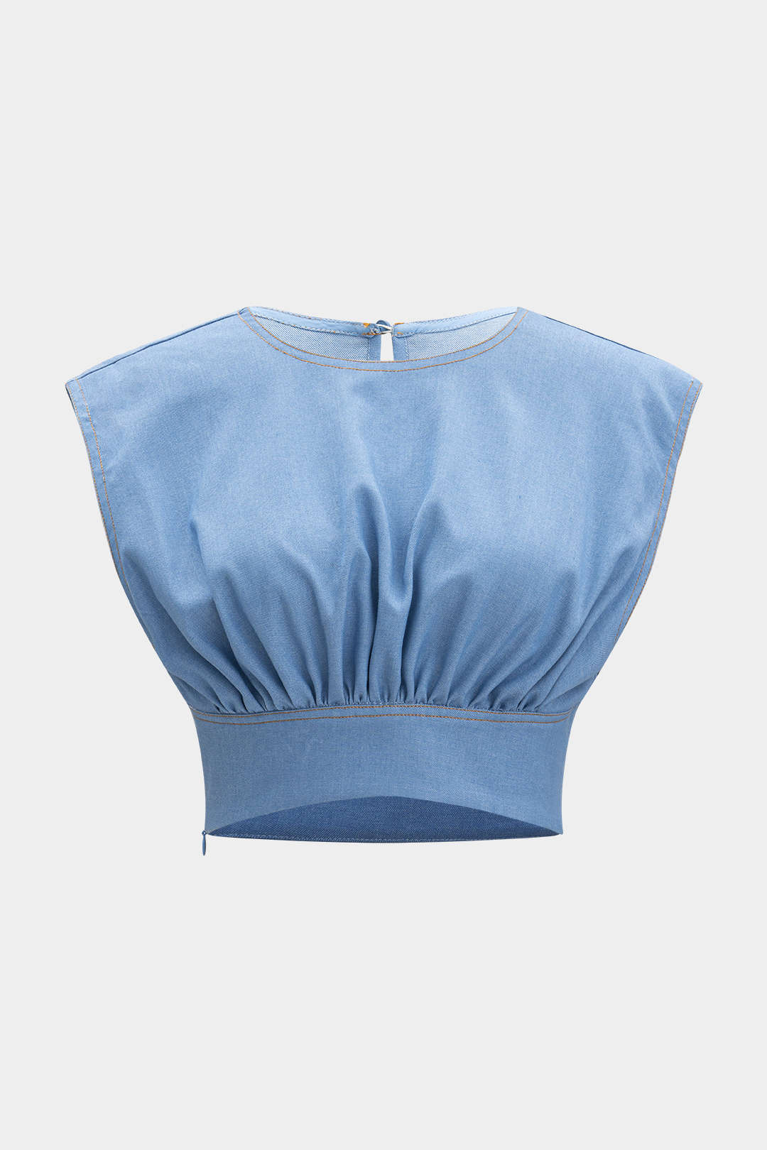 Denim Ruched Tank Top and Zipper Detail Shorts Combo