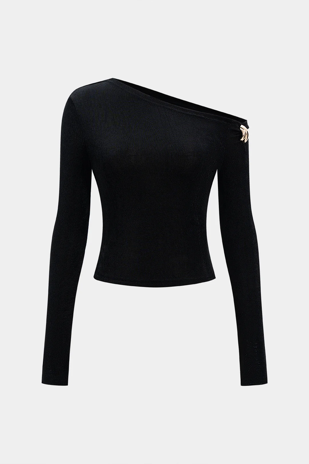 Metallic Decor Asymmetrical Neck Long-Sleeve Top