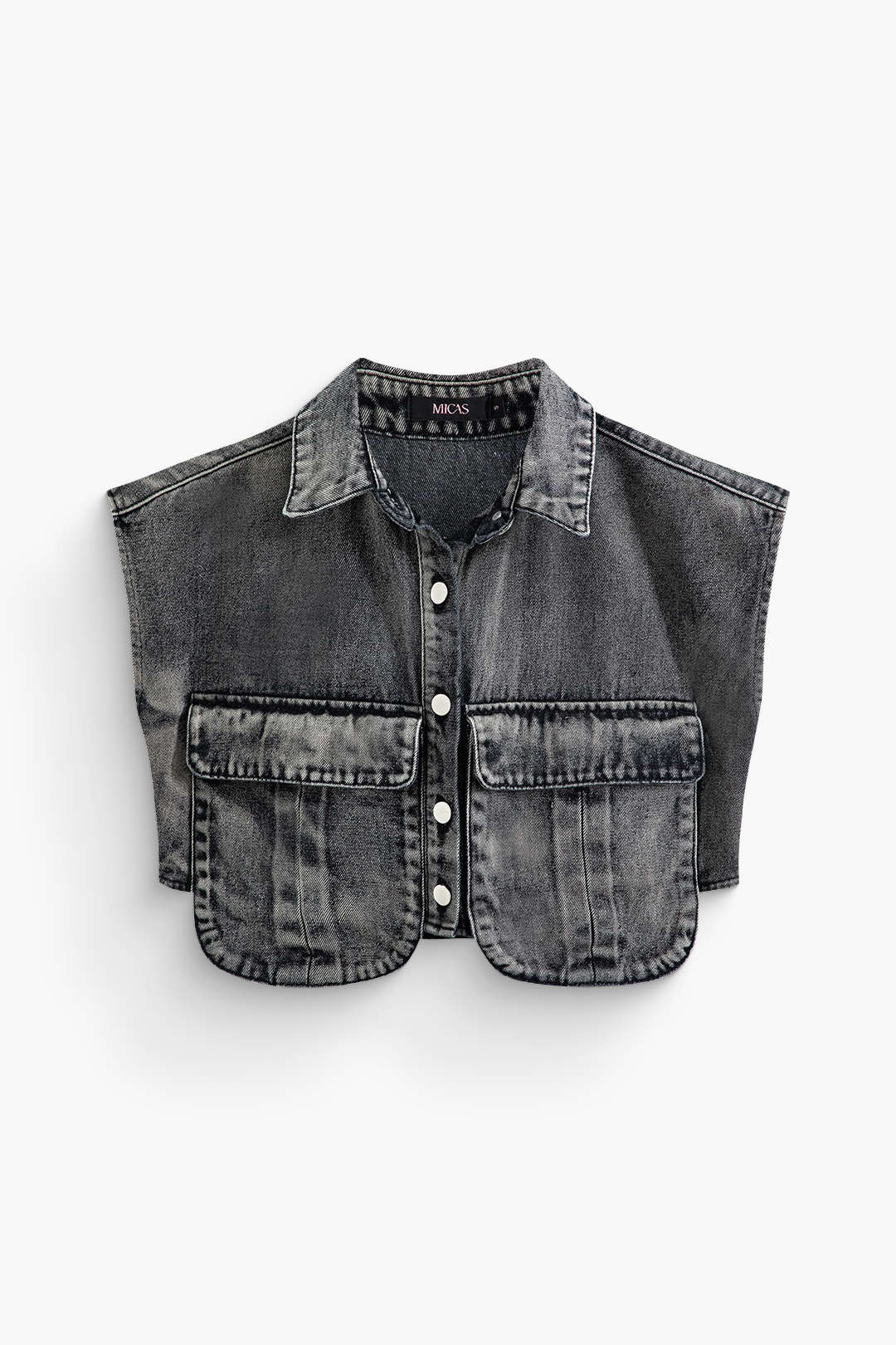 Asymmetric Button-up Flap Pocket Cropped Denim Vest