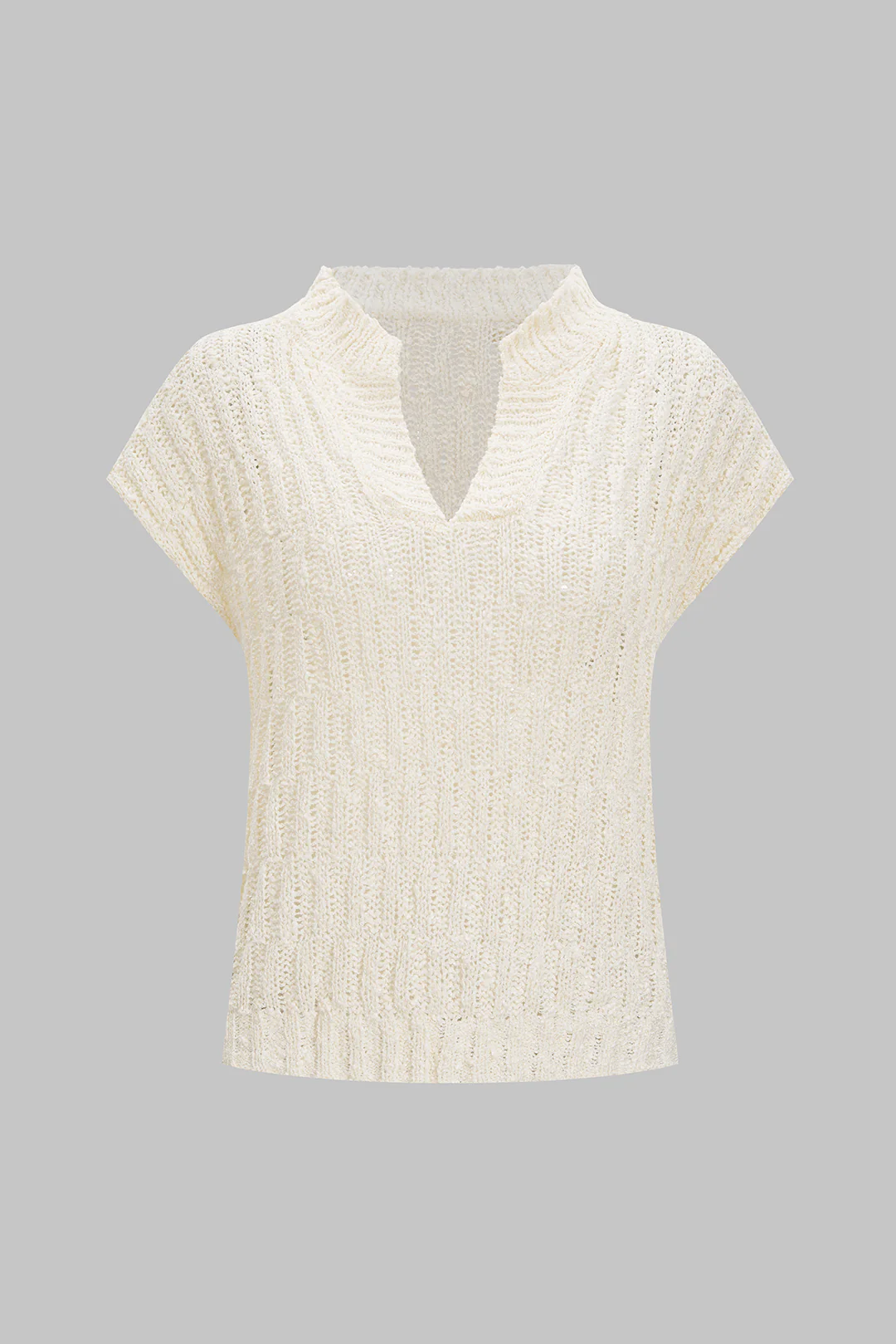Knit Ribbed V-Neck Short-Sleeve Top