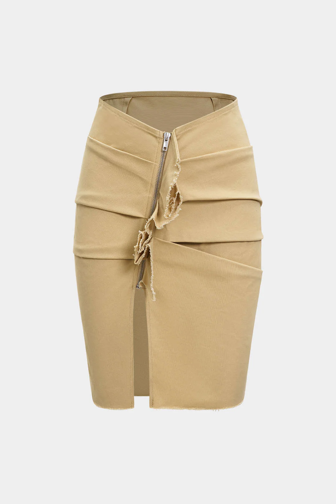 Asymmetrical Ruched Zipper Split Skirt