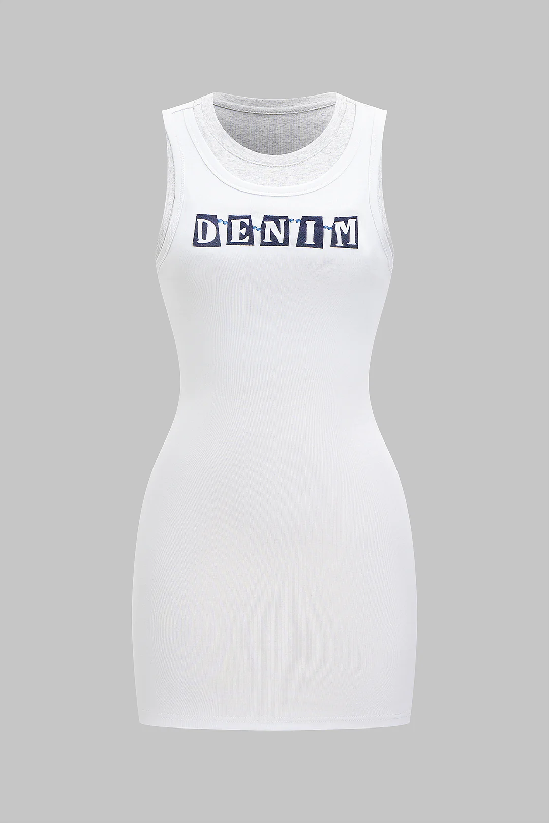 Letter Print Patchwork Sleeveless Mini Dress