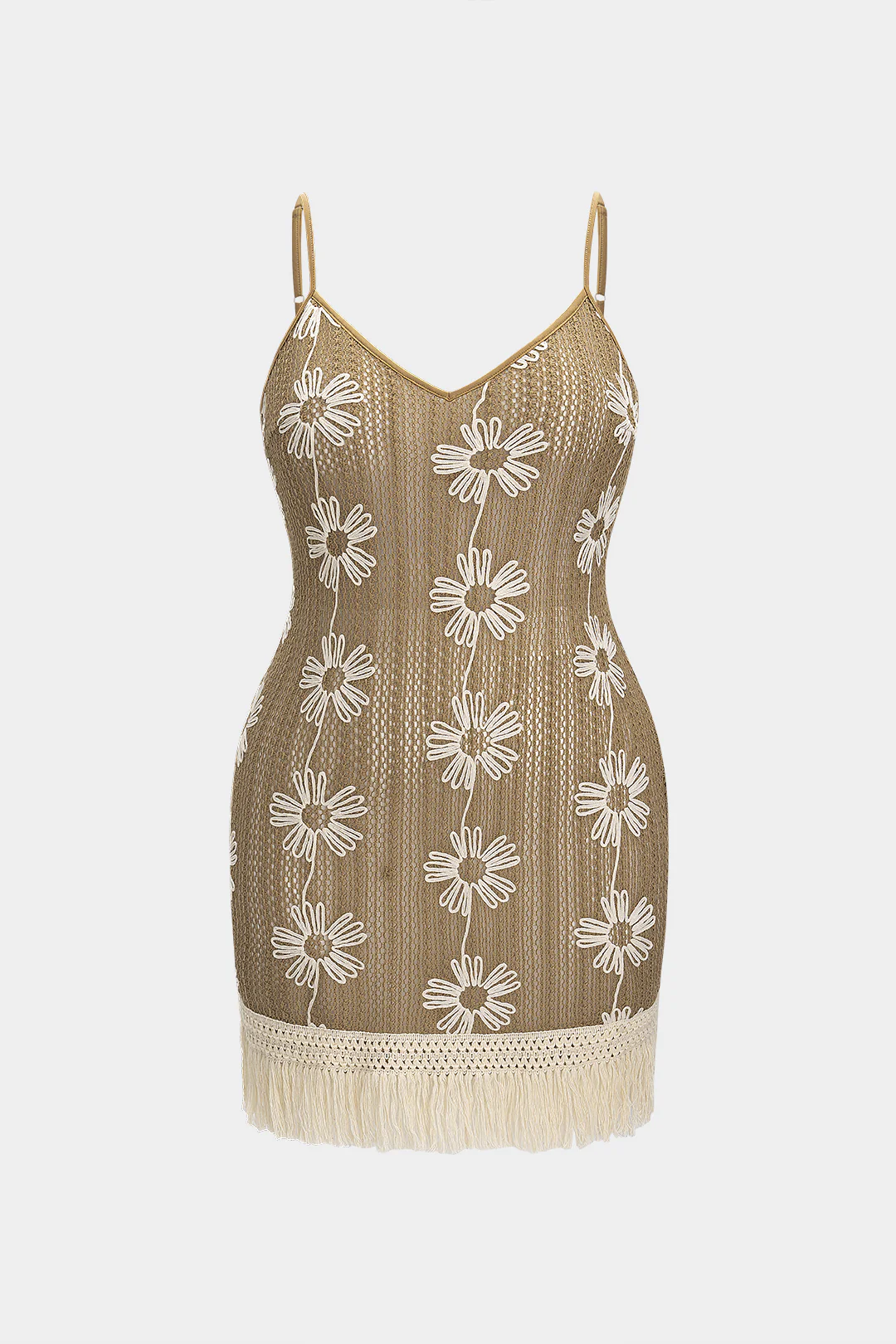 Plus Size Contrast Patchwork Fringe V-Neck Sleeveless Mini Dress