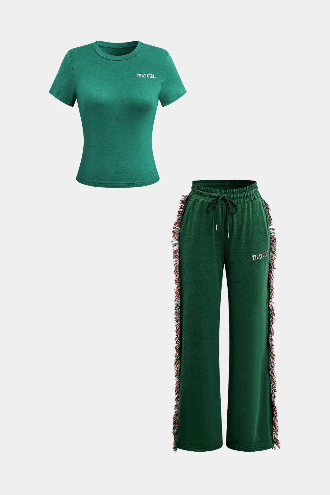 Letter Printed T-shirt and Tassel Drawstring Pant Set