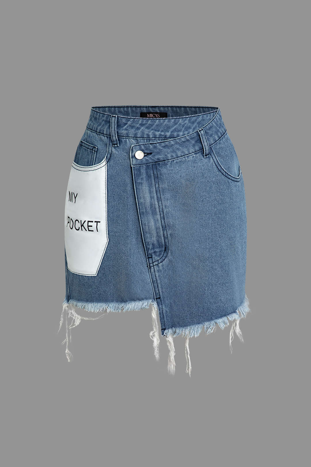 Letter Print Frayed Hem Denim Skirt