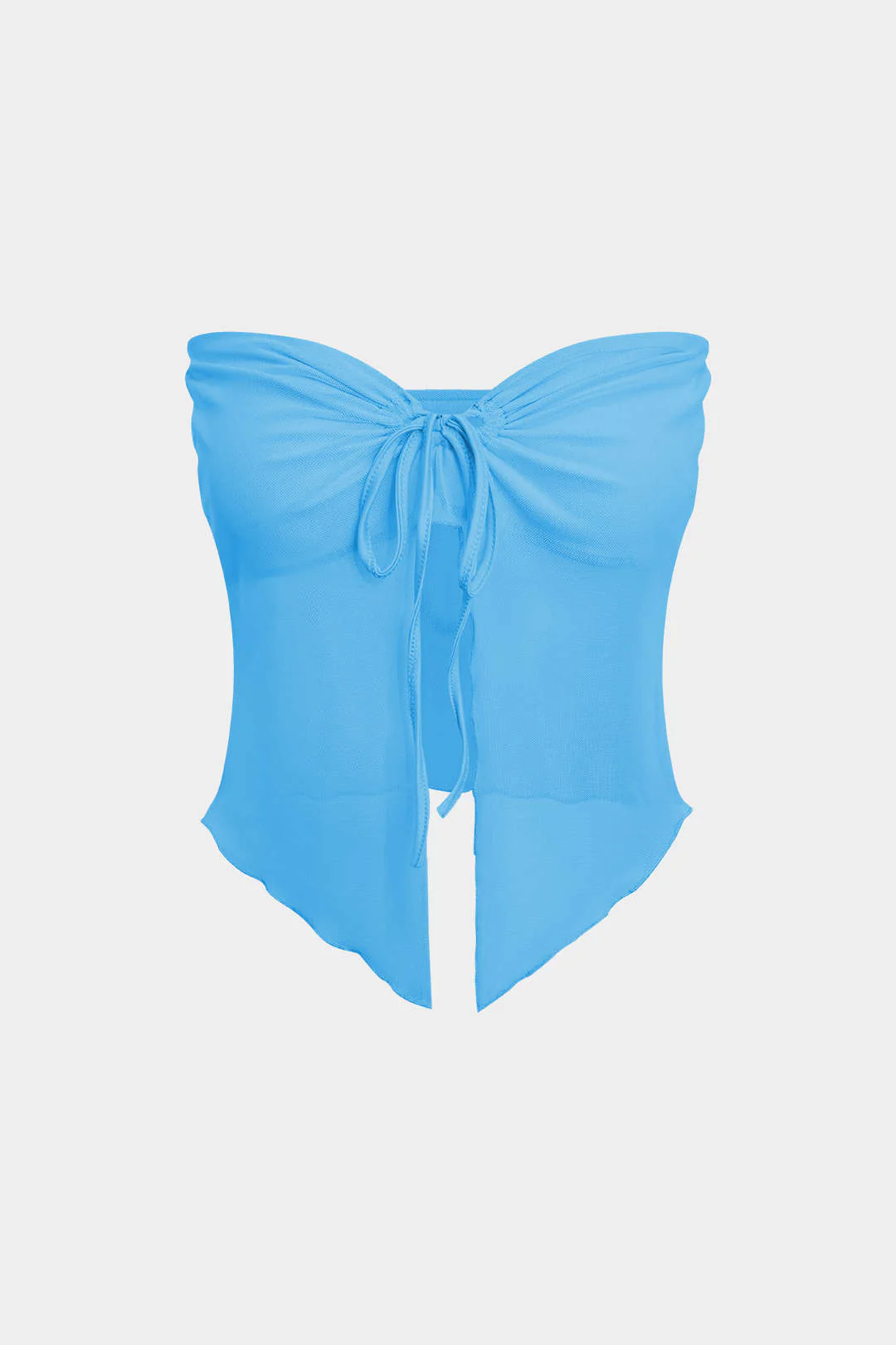 Ruched Sleeveless Double-Layered Mesh Split Strapless Top and Maxi Skirt Ensemble