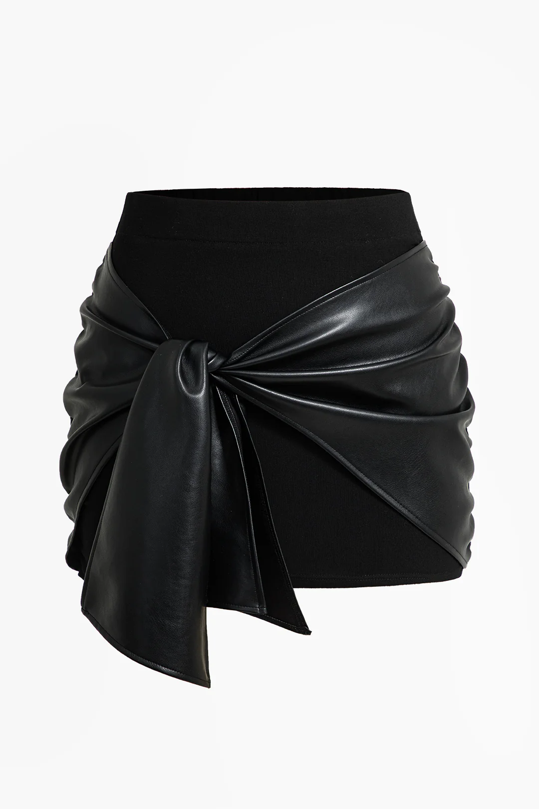 Plus Size Faux Leather Tie-Front Patchwork Skirt