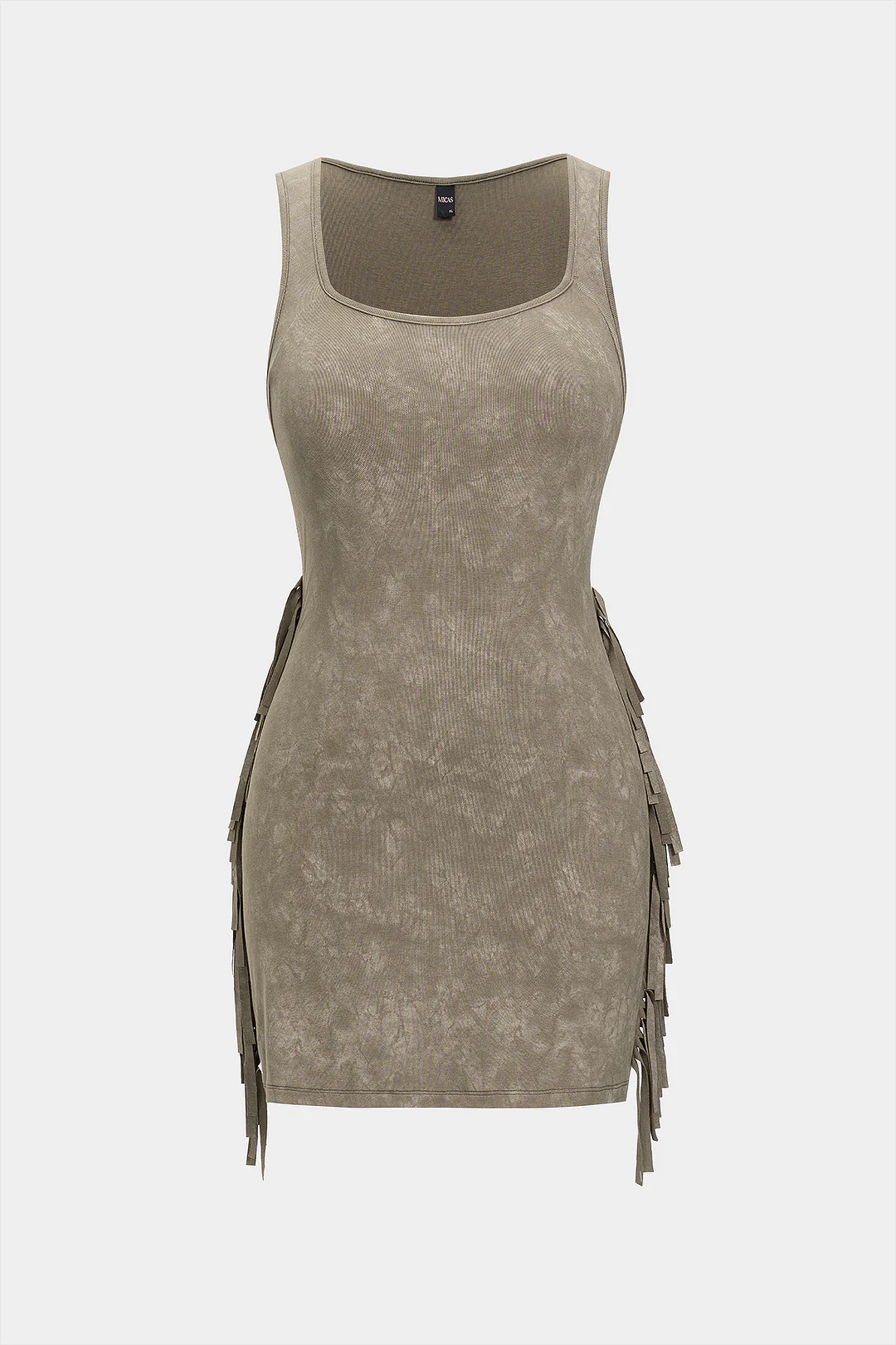 Square Neck Sleeveless Fringe Trim Mini Dress