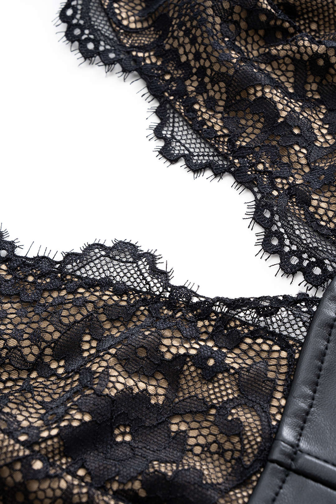 Faux Leather Halter Neck Lace Patchwork Tank Top