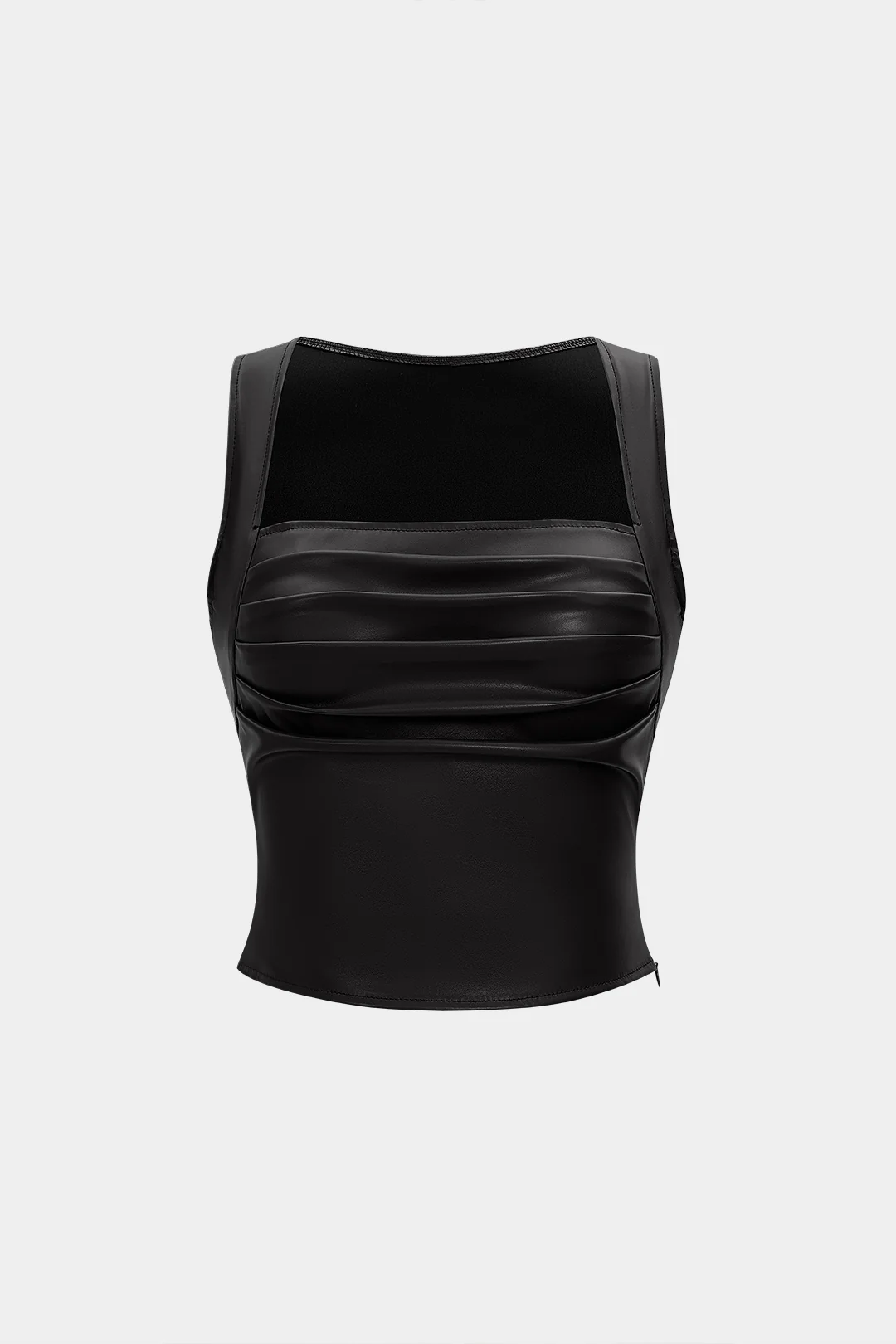 Faux Leather Pleated Tank Top