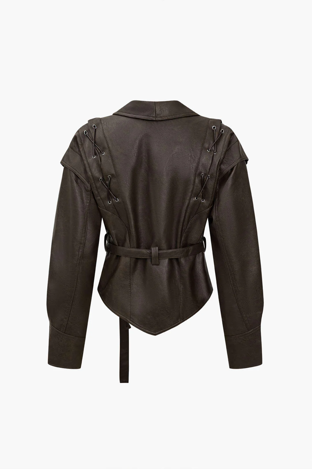 Faux Leather Tie-Front Button Crossed Jacket