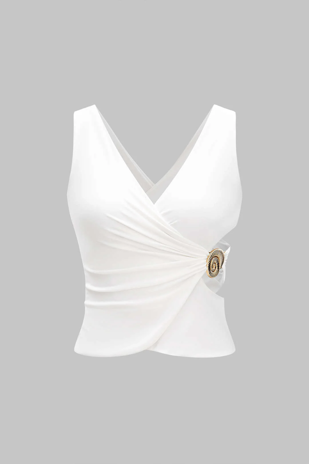 Metallic Decor Asymmetrical Ruched Cut Out Tank Top And Skirt Set