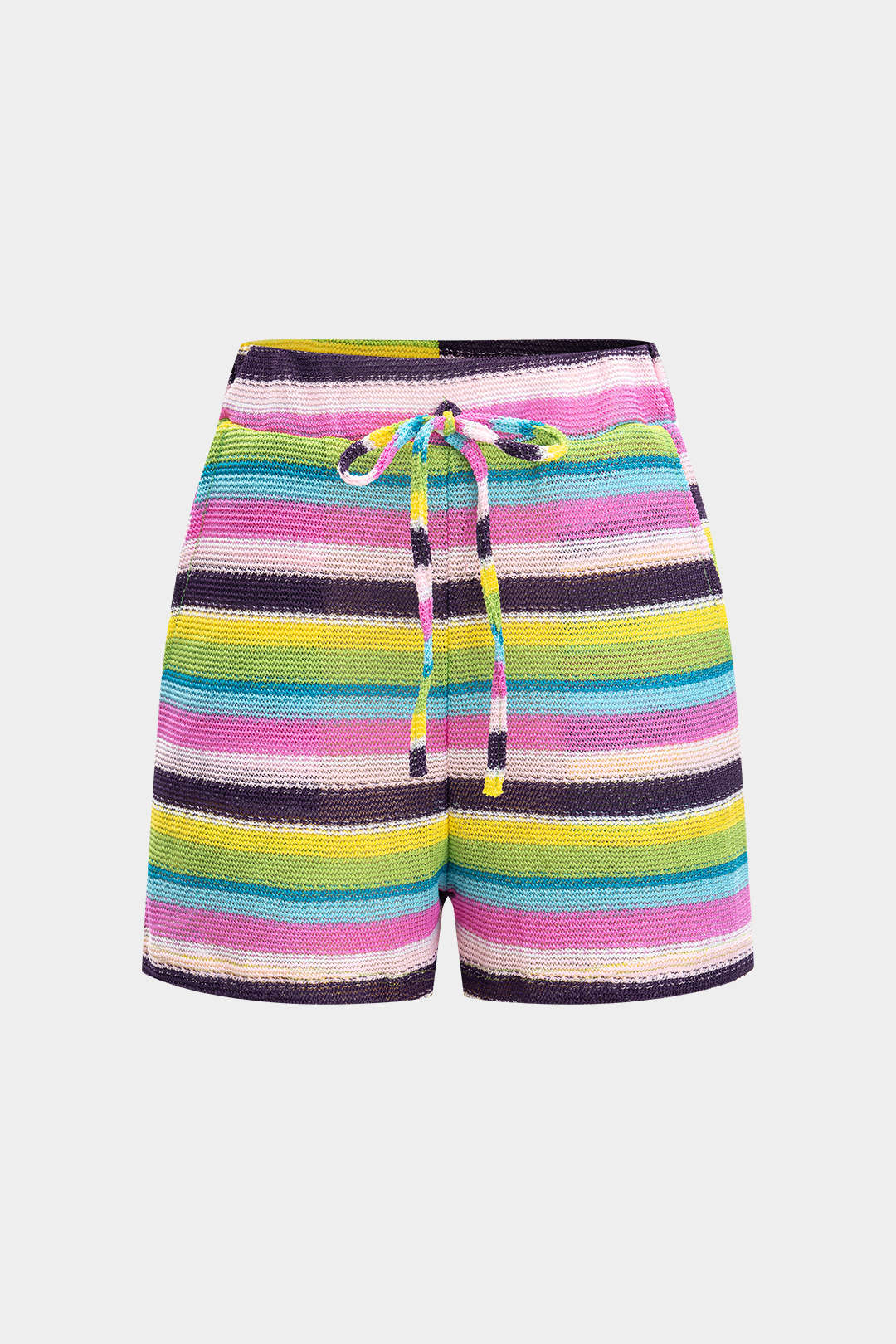 Knit Contrast V-Neck Top and Drawstring Shorts Combo