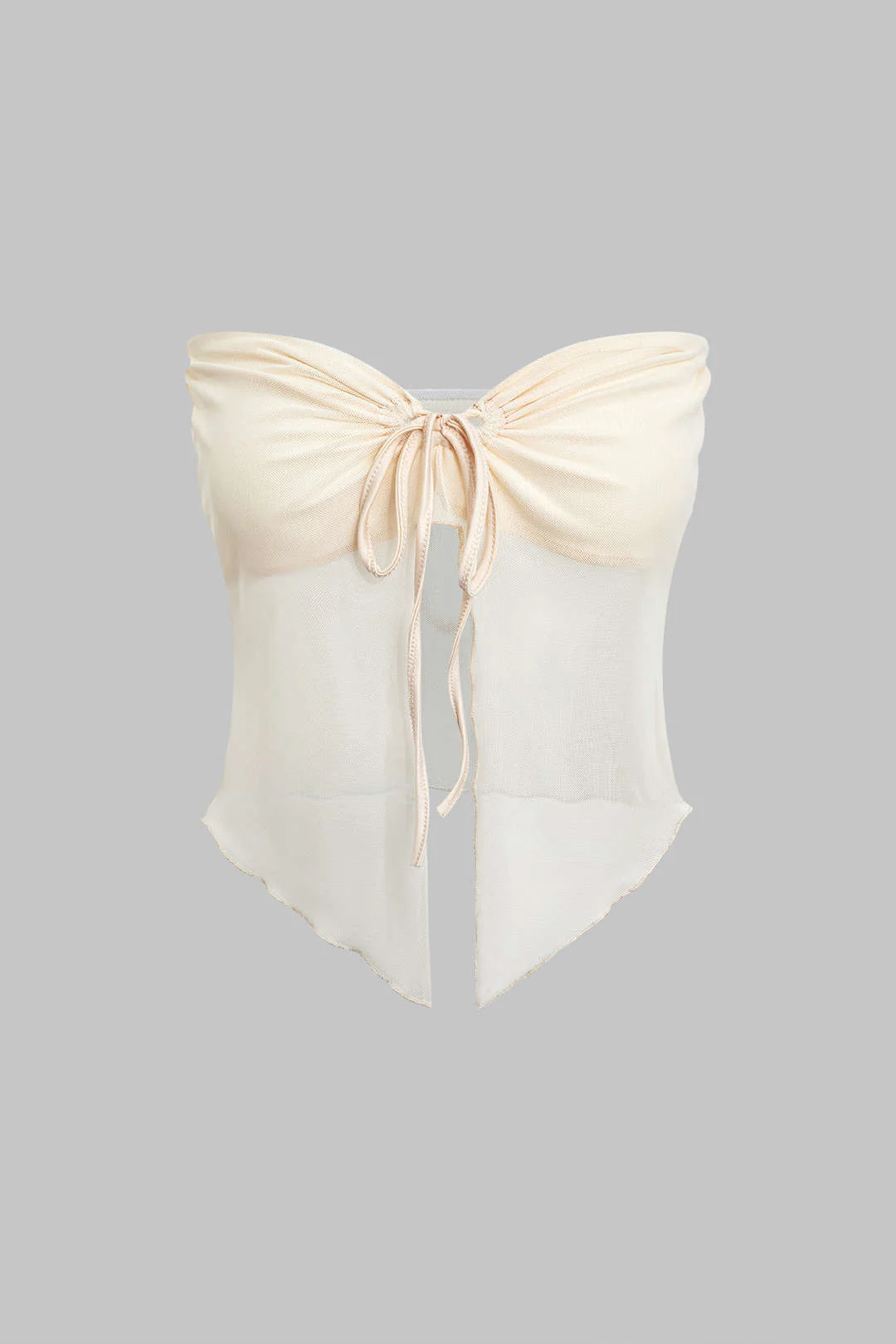 Ruched Sleeveless Double-Layered Mesh Split Strapless Top and Maxi Skirt Ensemble