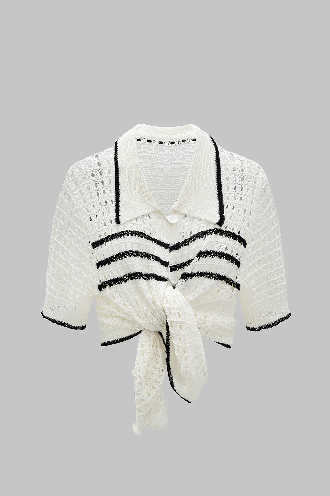 Knit Contrasting Cut-Out Short-Sleeve T-Shirt