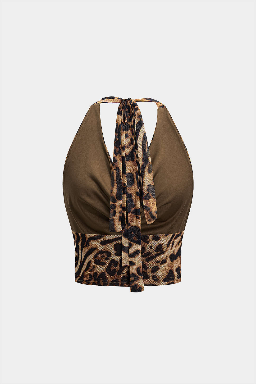 Leopard Print Mesh Backless Tie Back Cami Top
