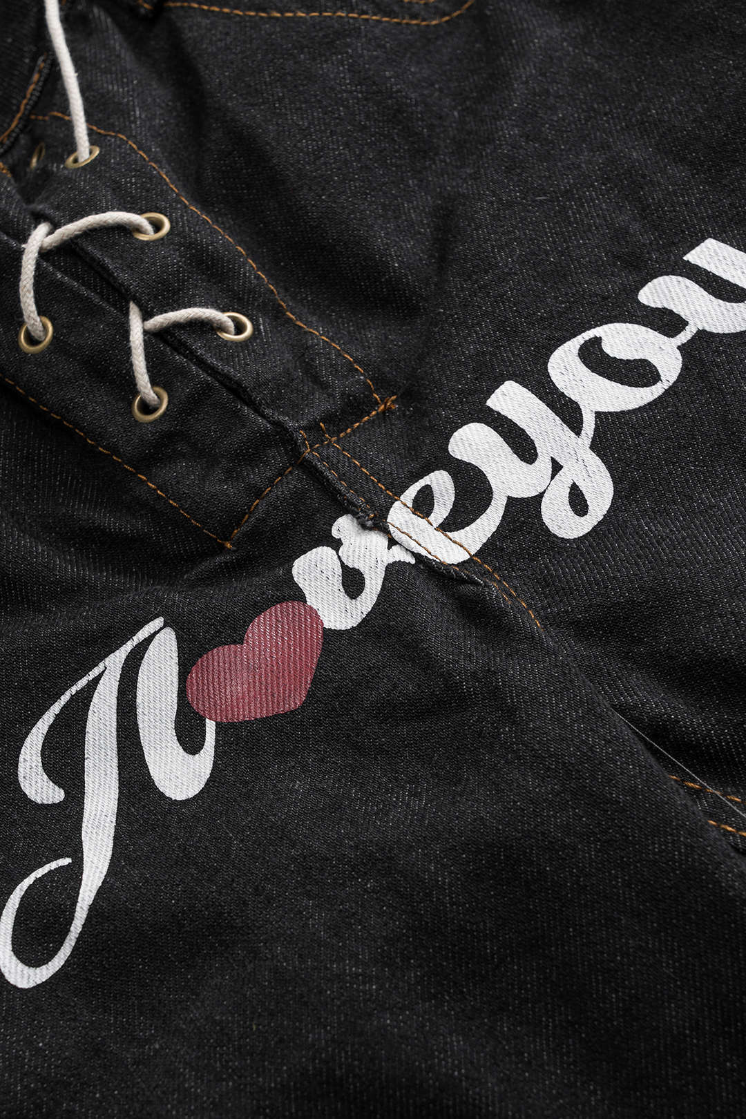 Printed Denim High Waist Braided Wide Leg Jeans