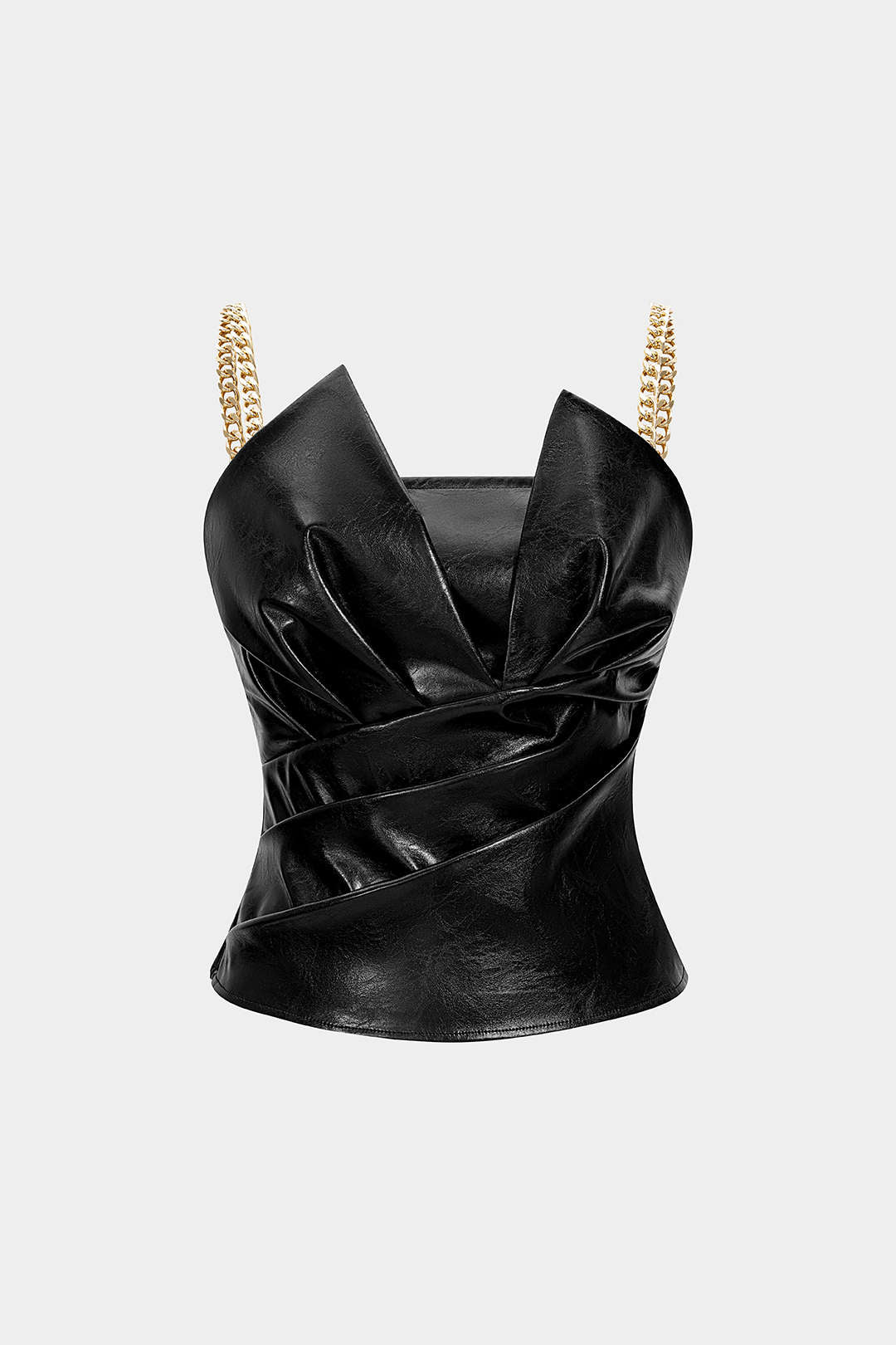 Faux Leather Metallic Chain Ruched Camisole Top