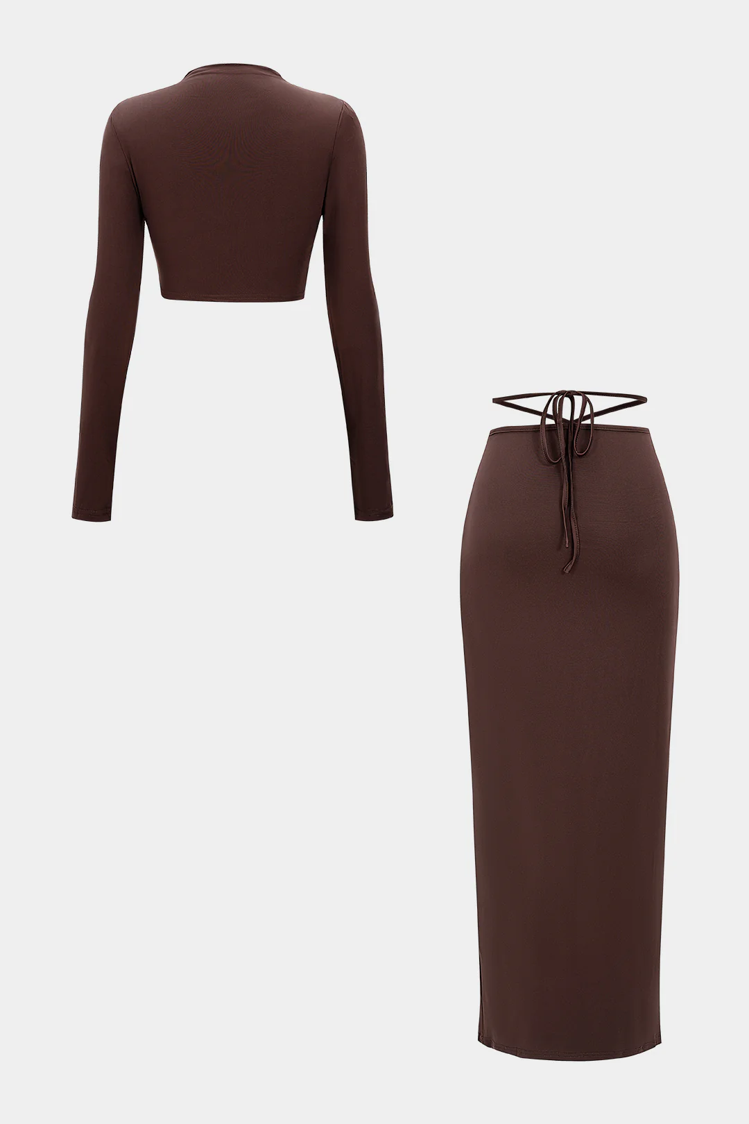 Crossed Ruched Long Sleeve and Tie-Up Skirt Outfit Set