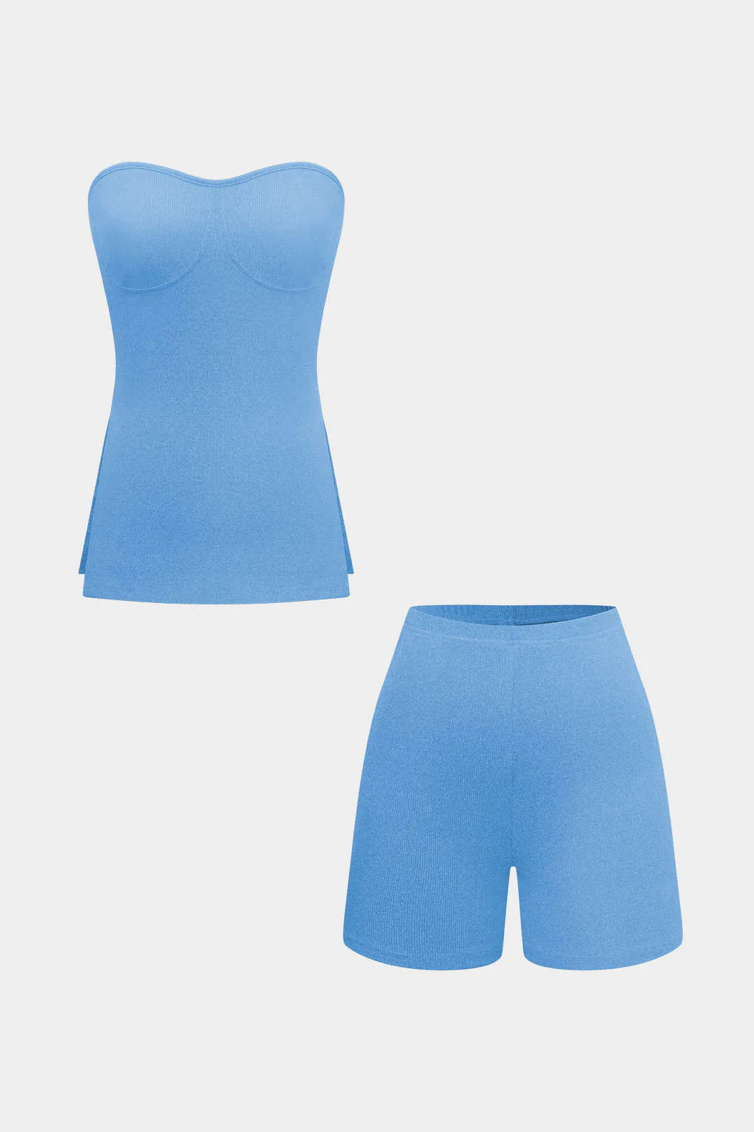Simple Solid Knit Strapless Top and Shorts Set