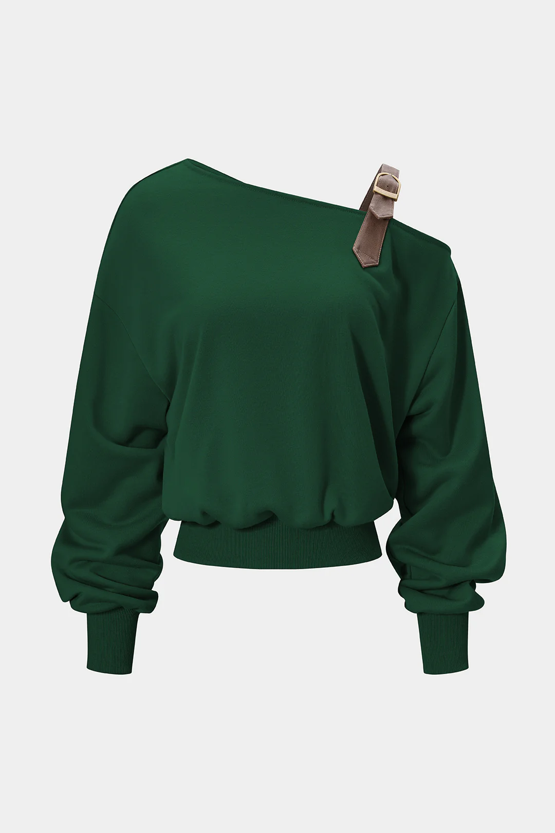 Patchwork Asymmetric Shoulder Long Sleeve Top