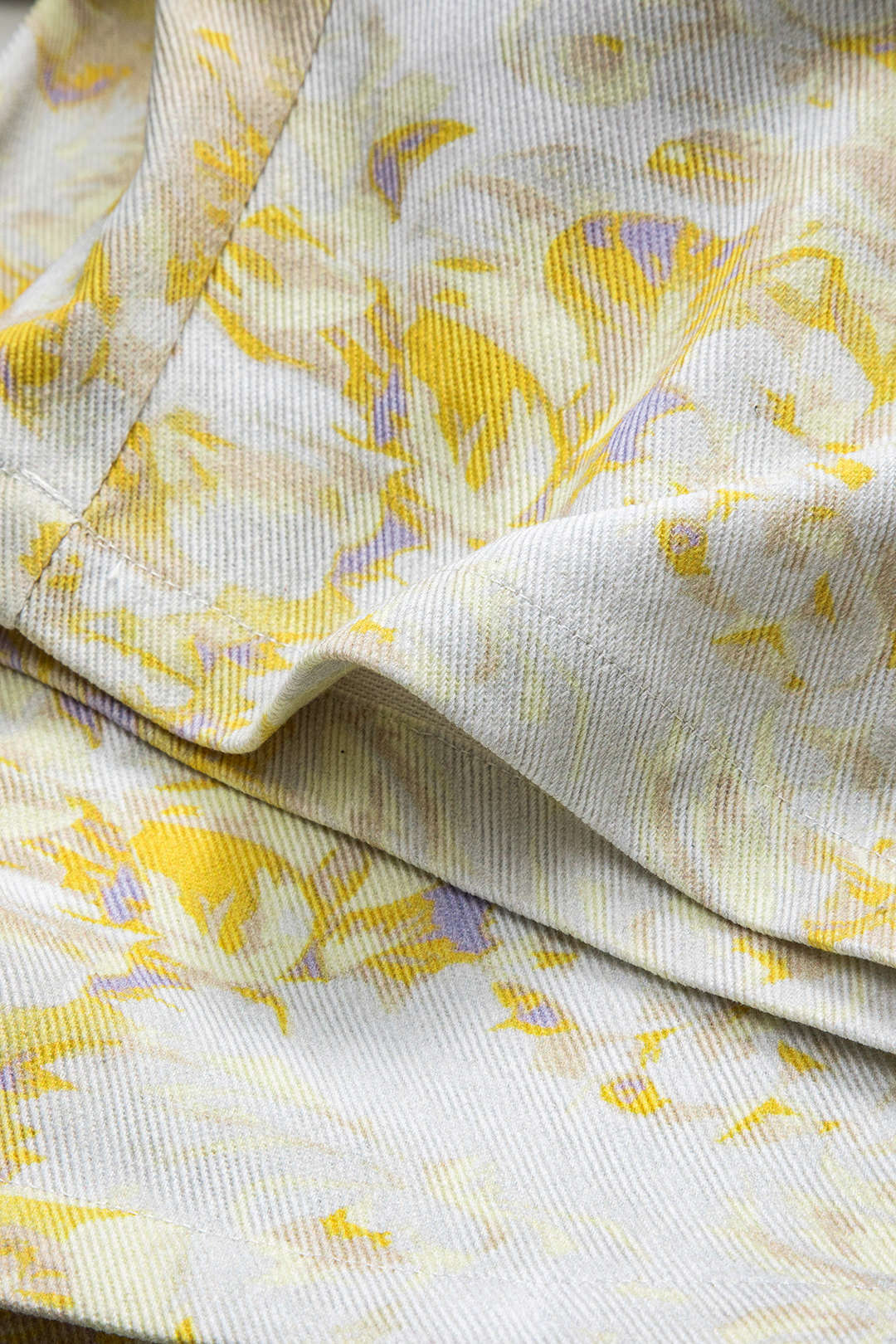 Abstract Printed Denim Button-Pocket Wide-Leg Trousers