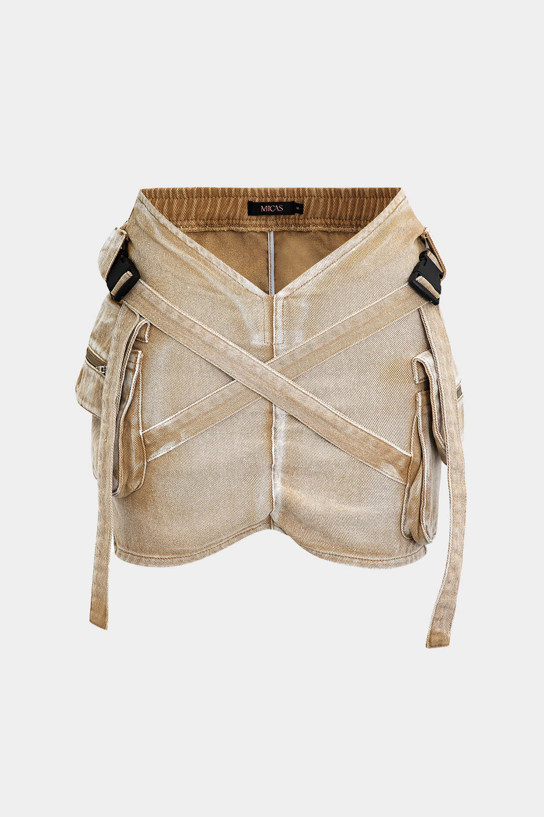 V-waist Buckle Flap Pocket Denim Cargo Skirt