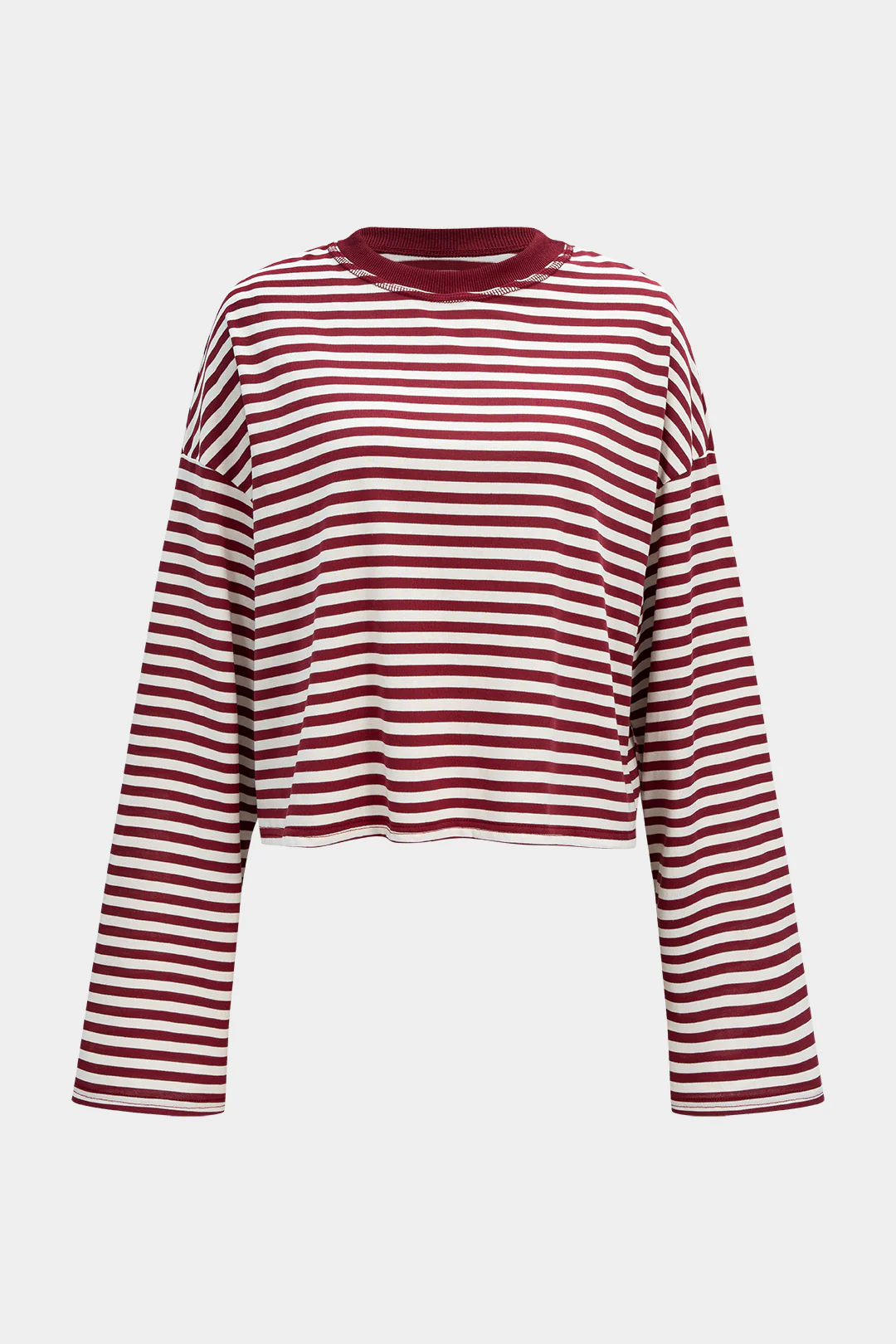 Contrast Striped Print Round Neck Long Sleeve Top