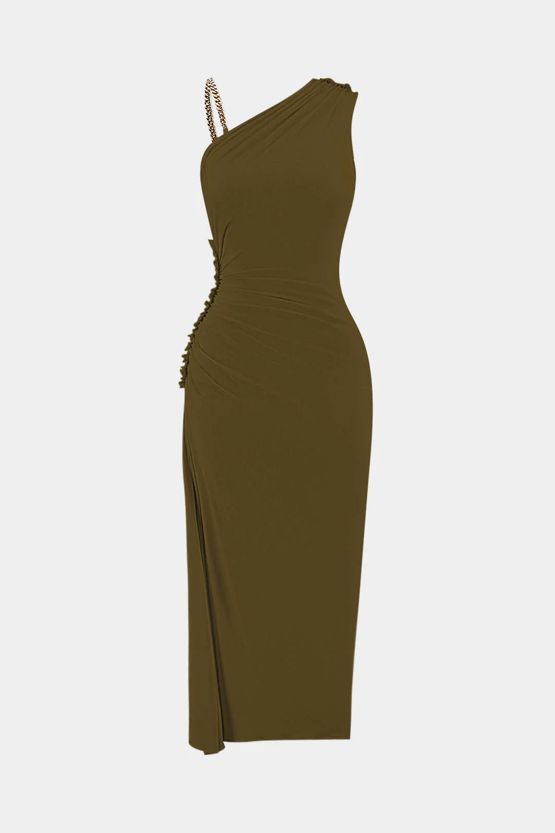 Ruched Asymmetrical Twist Knot Slit Sleeveless Maxi Dress
