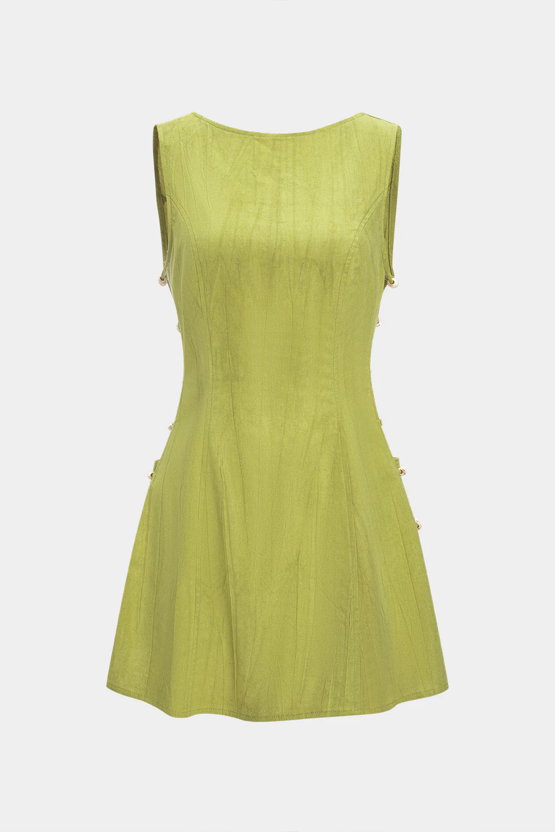 Linen Beaded Backless Cut Out Sleeveless Mini Dress