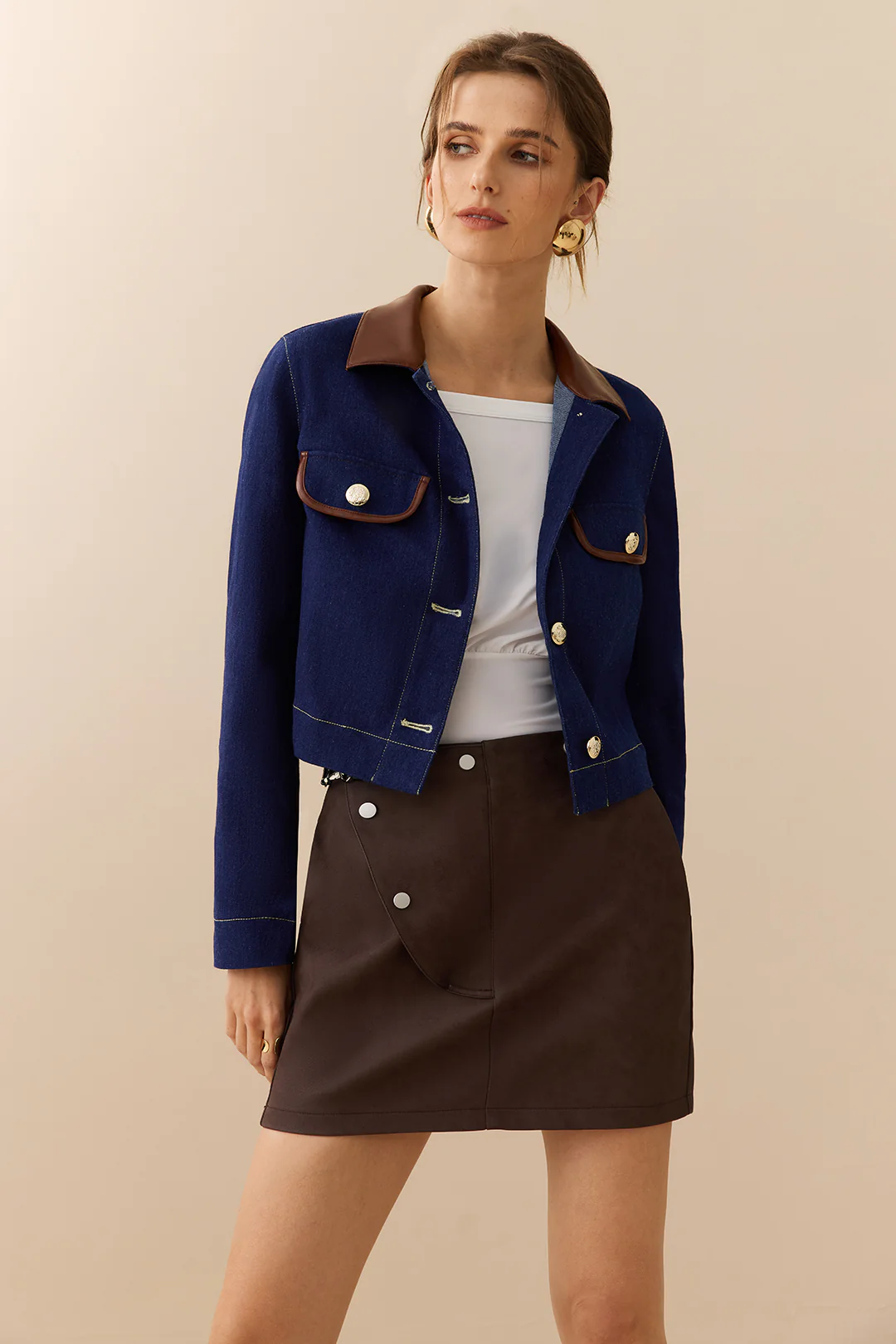 Denim Patchwork Button Pocket Outerwear