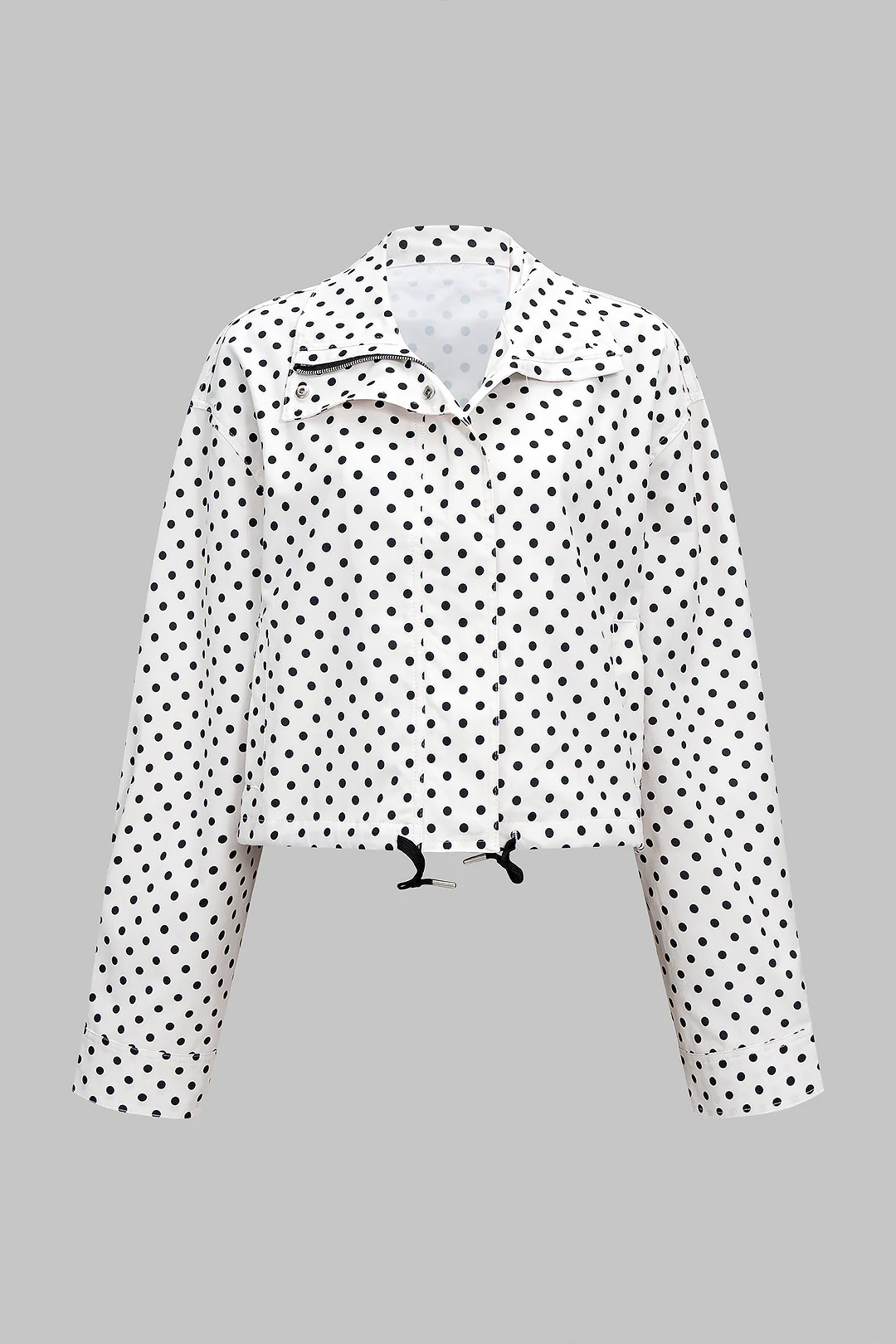Polka Dot Print Zippered Long Sleeve Top