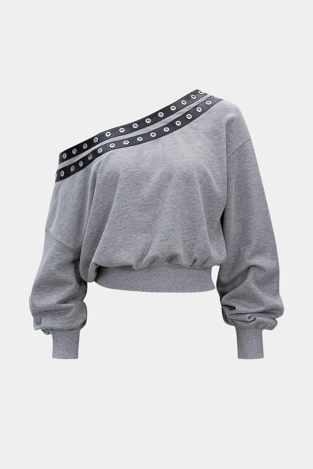 Metallic Patchwork Ruched Asymmetrical Ring Long-Sleeve Top