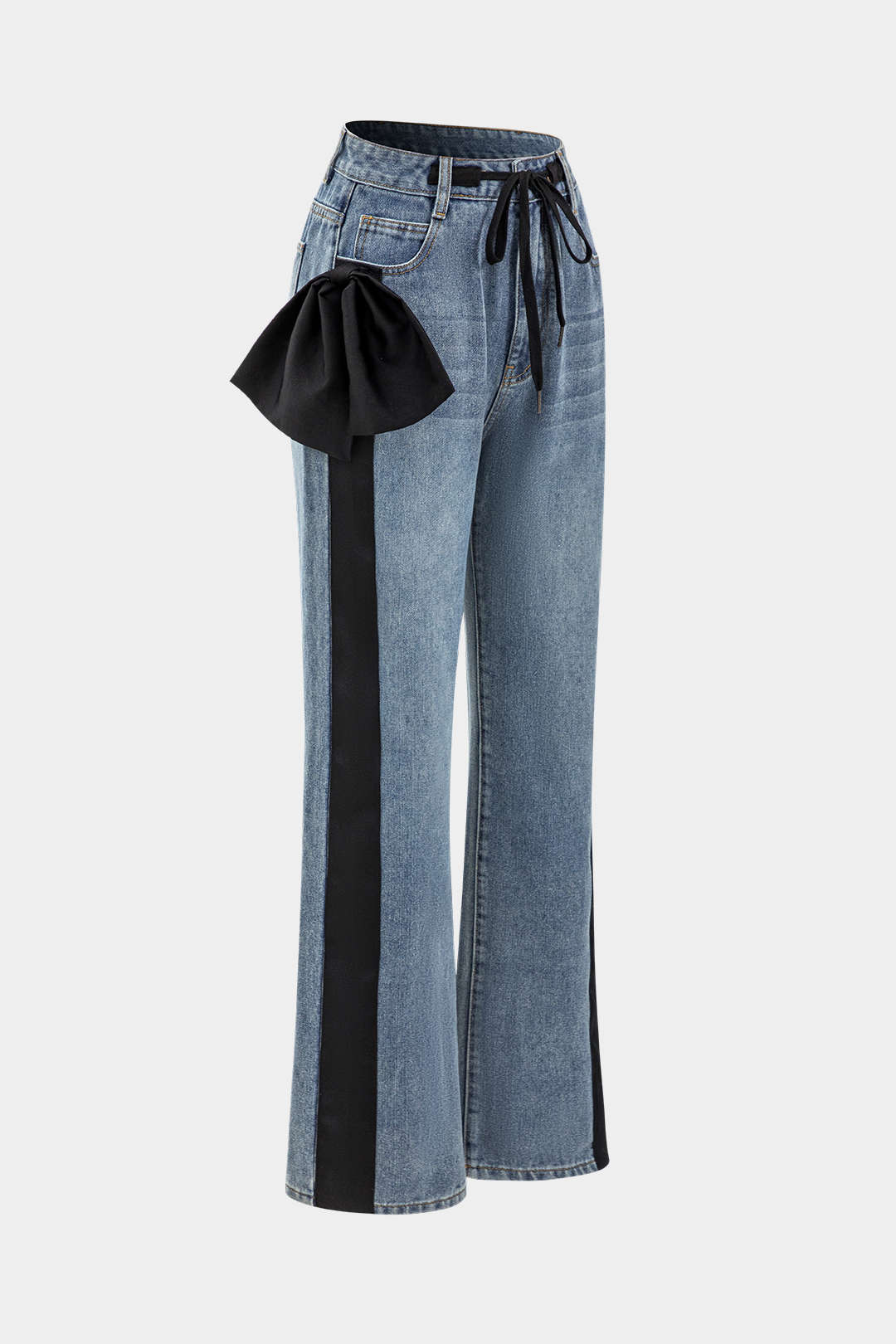 Bow Tie Patchwork Pocket Denim Jeans