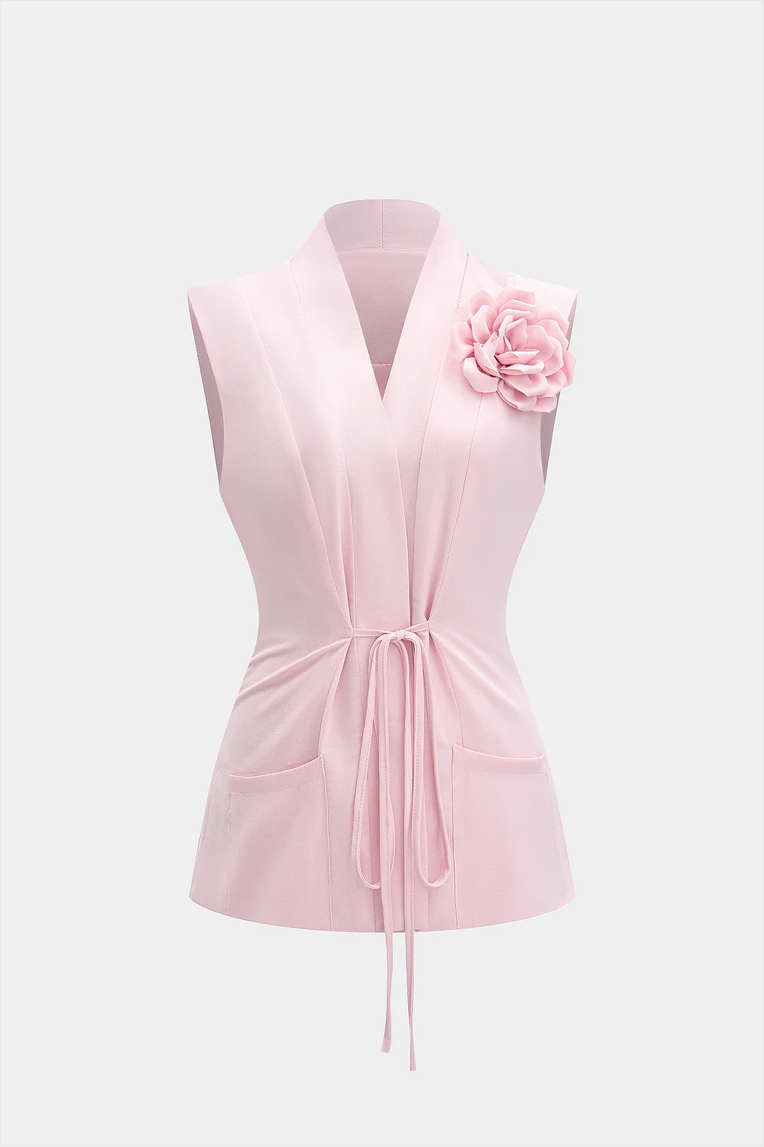 3D Floral Tie-Up V-Neck Tank Top And Trousers Set