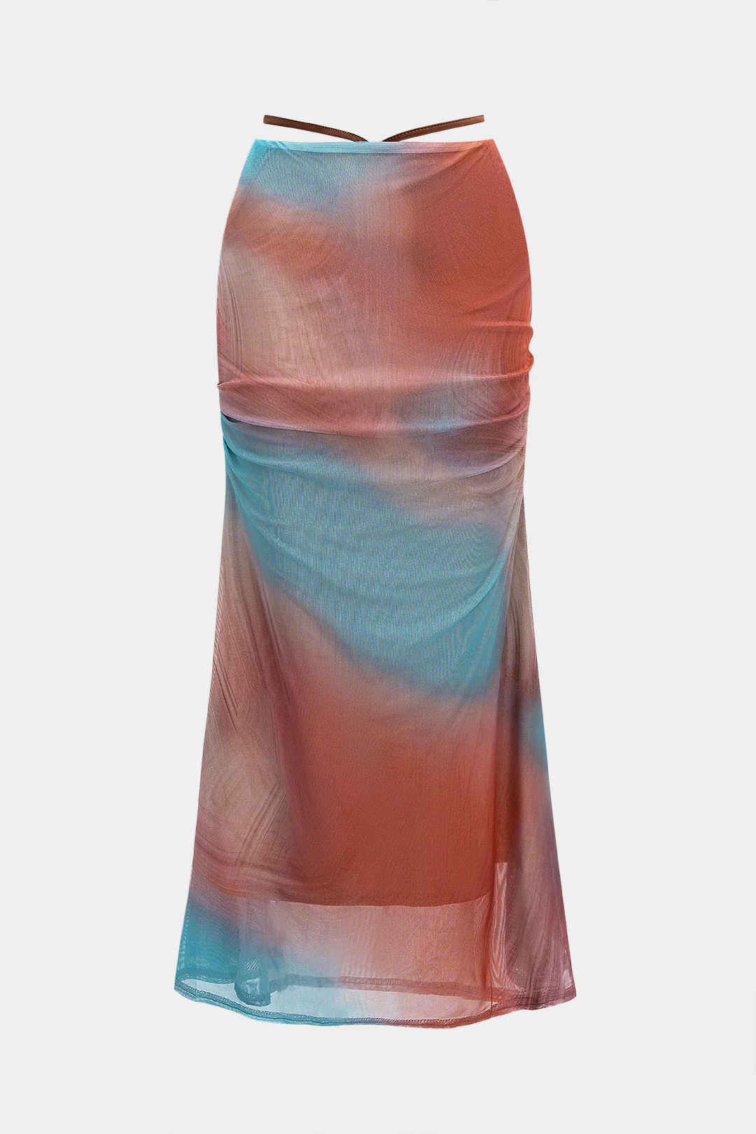 Colorblock Print Mesh Ruched Women's Skirt