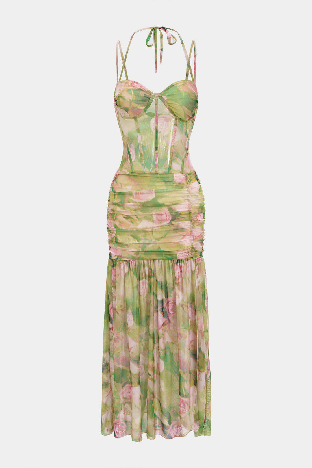 Floral Print Tie-up Sleeveless Midi Dress with Slit