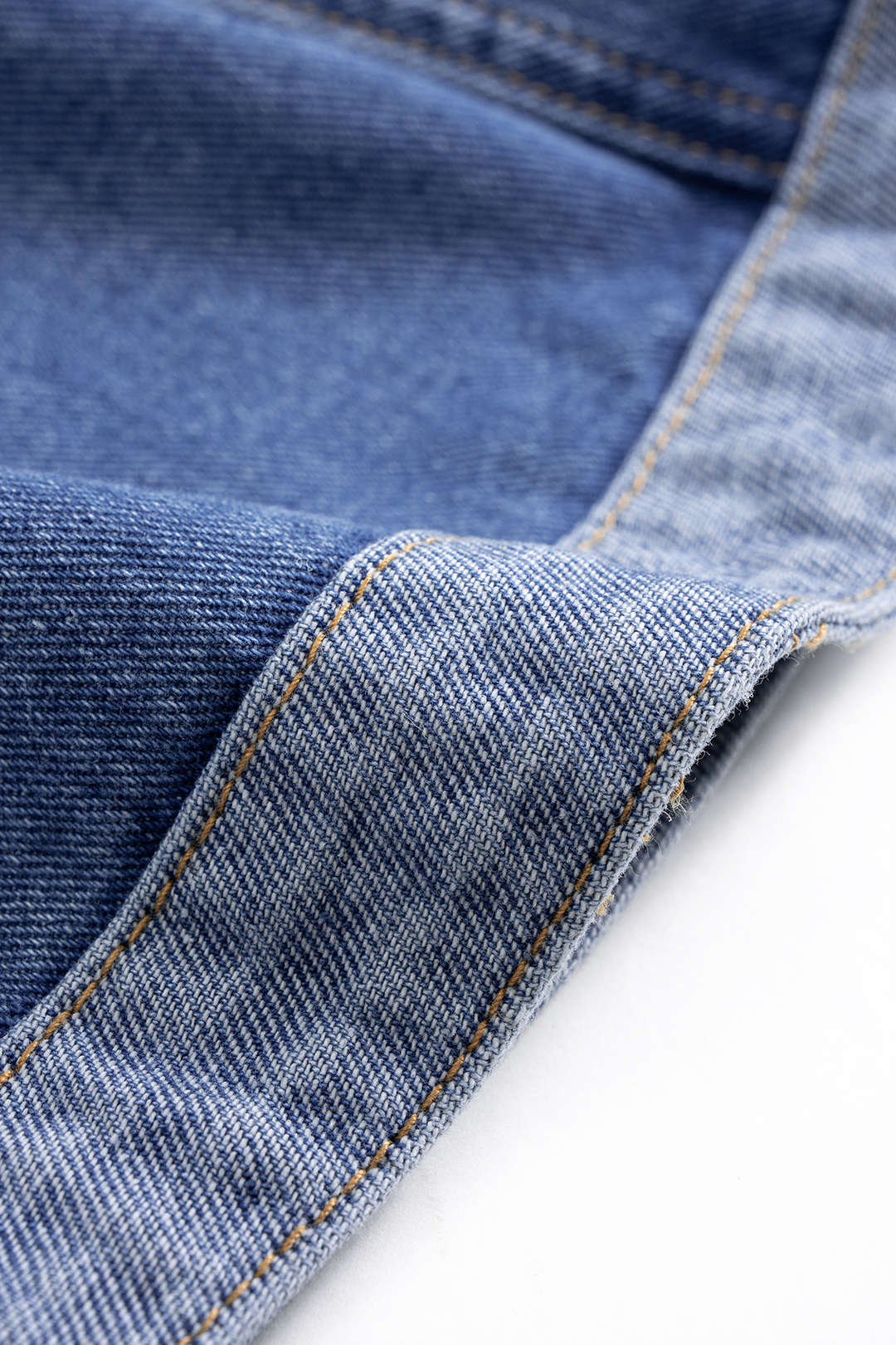 Denim Patchwork with Zipper and Contrast Whipstitching Fake Pocket Skirt