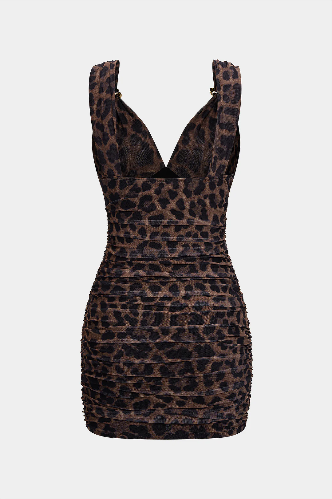 Leopard Print Mesh Metallic Ruched Slip Sleeveless Mini Dress