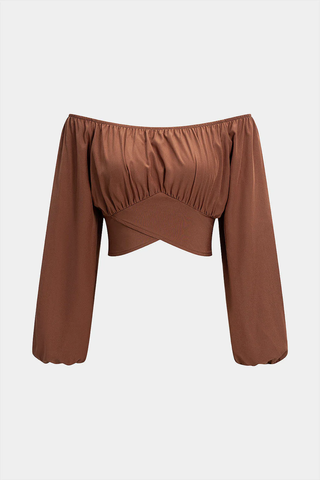 Off Shoulder Crossed Ruched Long-Sleeve Tube Top