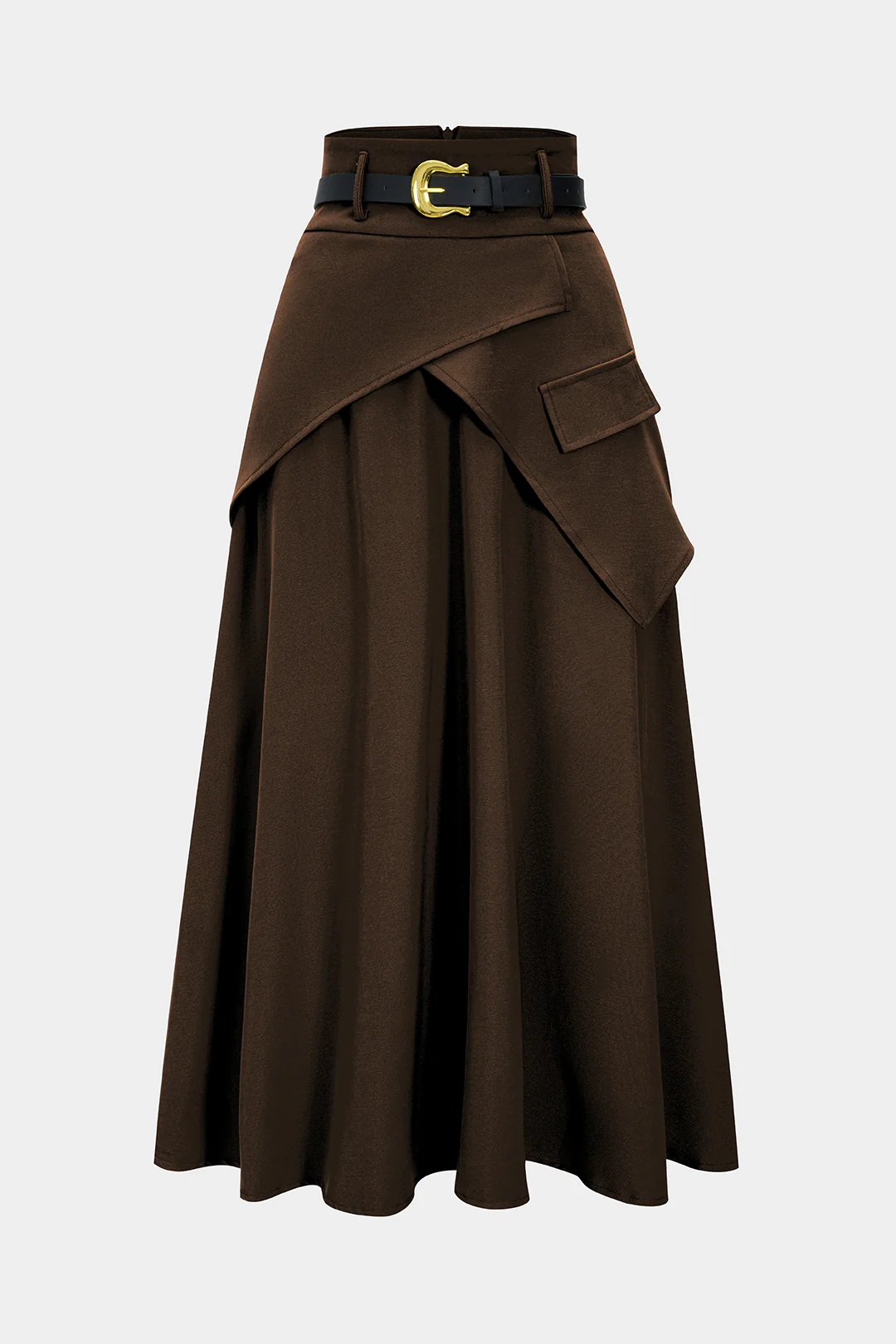 Belted Asymmetric Ruched High-Waist Skirt