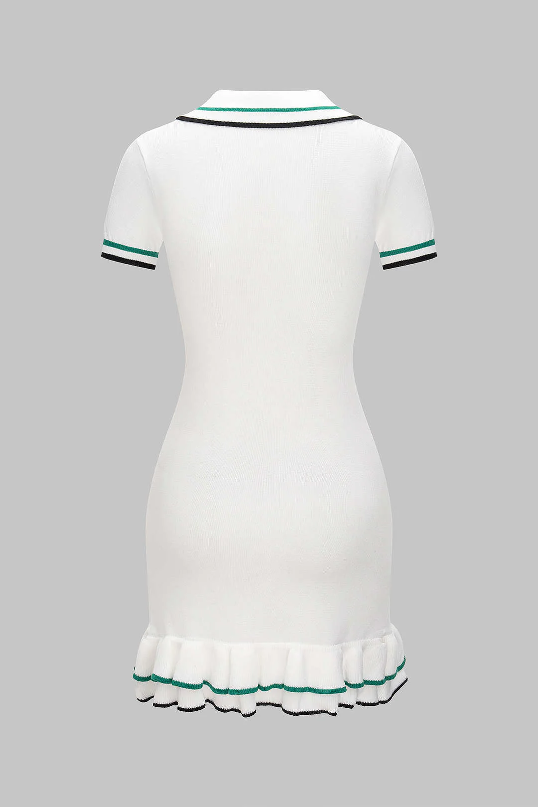 Knit Contrast Button Ruffle Short Sleeve Dress